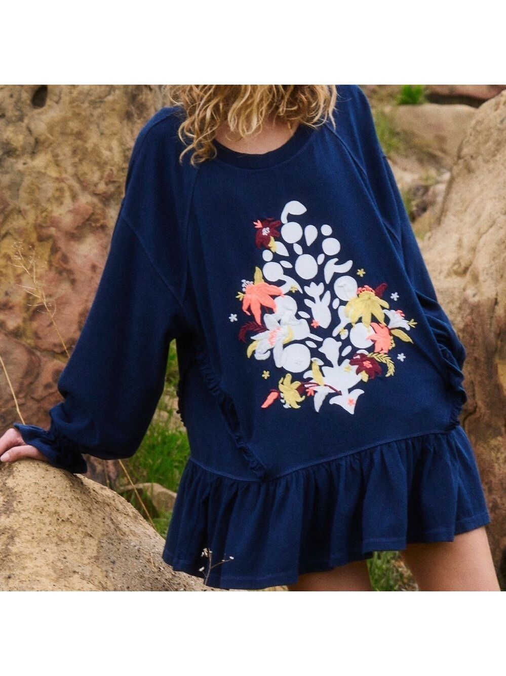 Free People Midnight Blue Floral Tunic